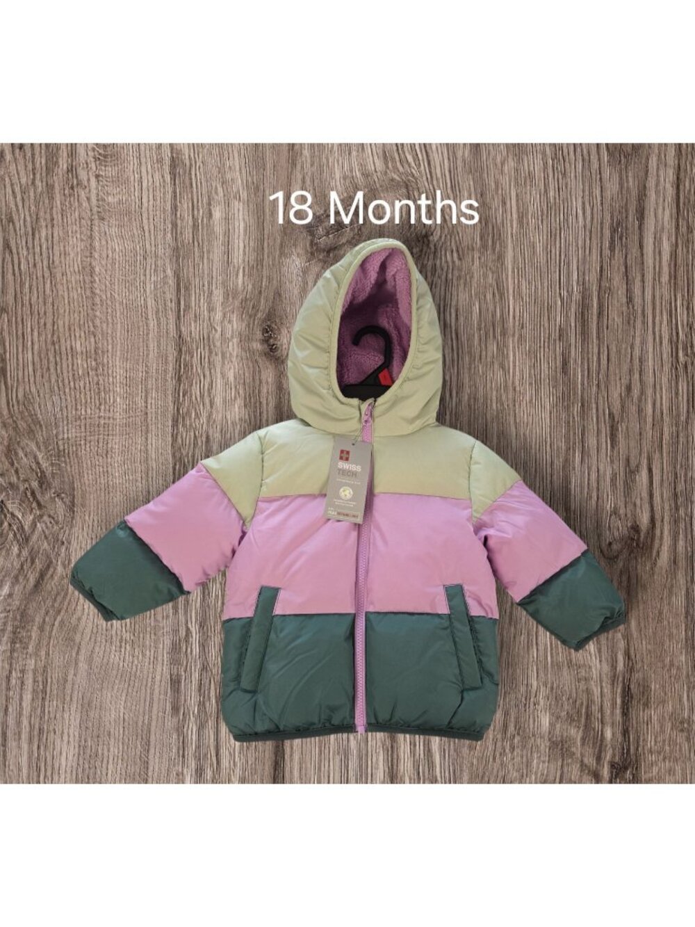 NWT Swiss Tech Toddler Heavyweight Puffer Jacket Size 18M / Purple & Green Multi